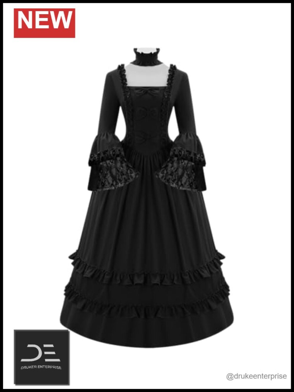 Women's Victorian Costume Dress Flare Sleeve Ball Gown with Hoop Petticoat